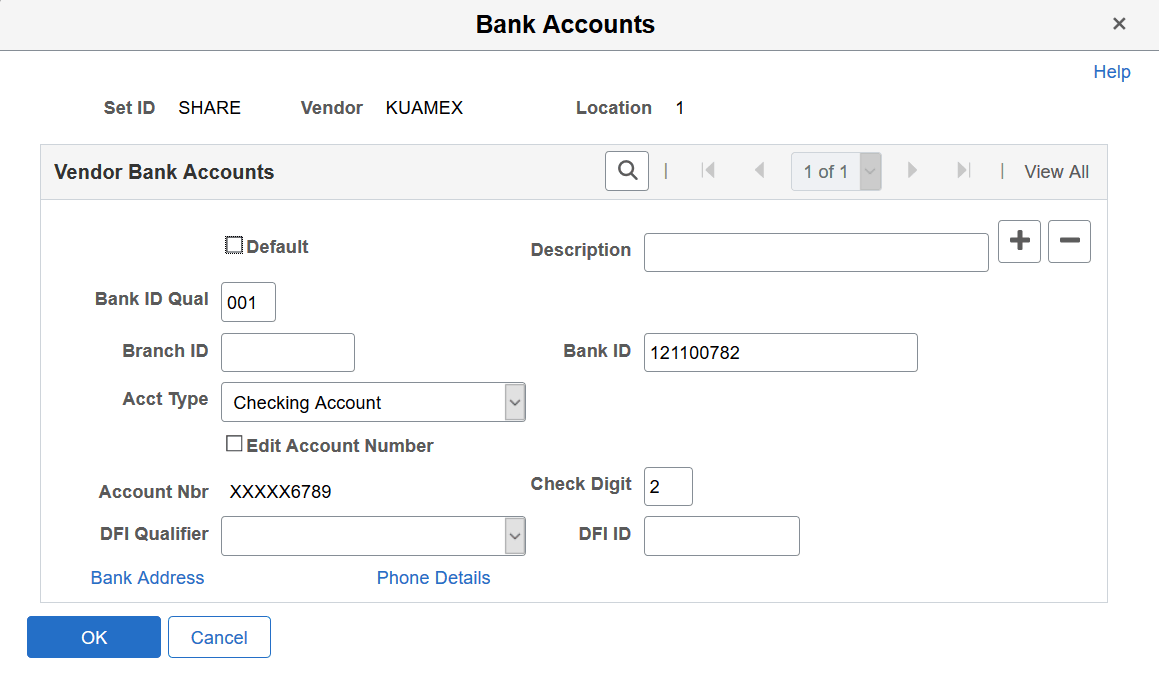 Bank Accounts page