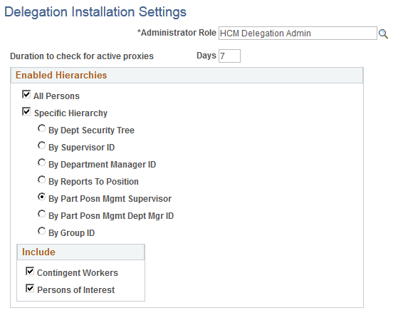 Delegation Installation Settings page