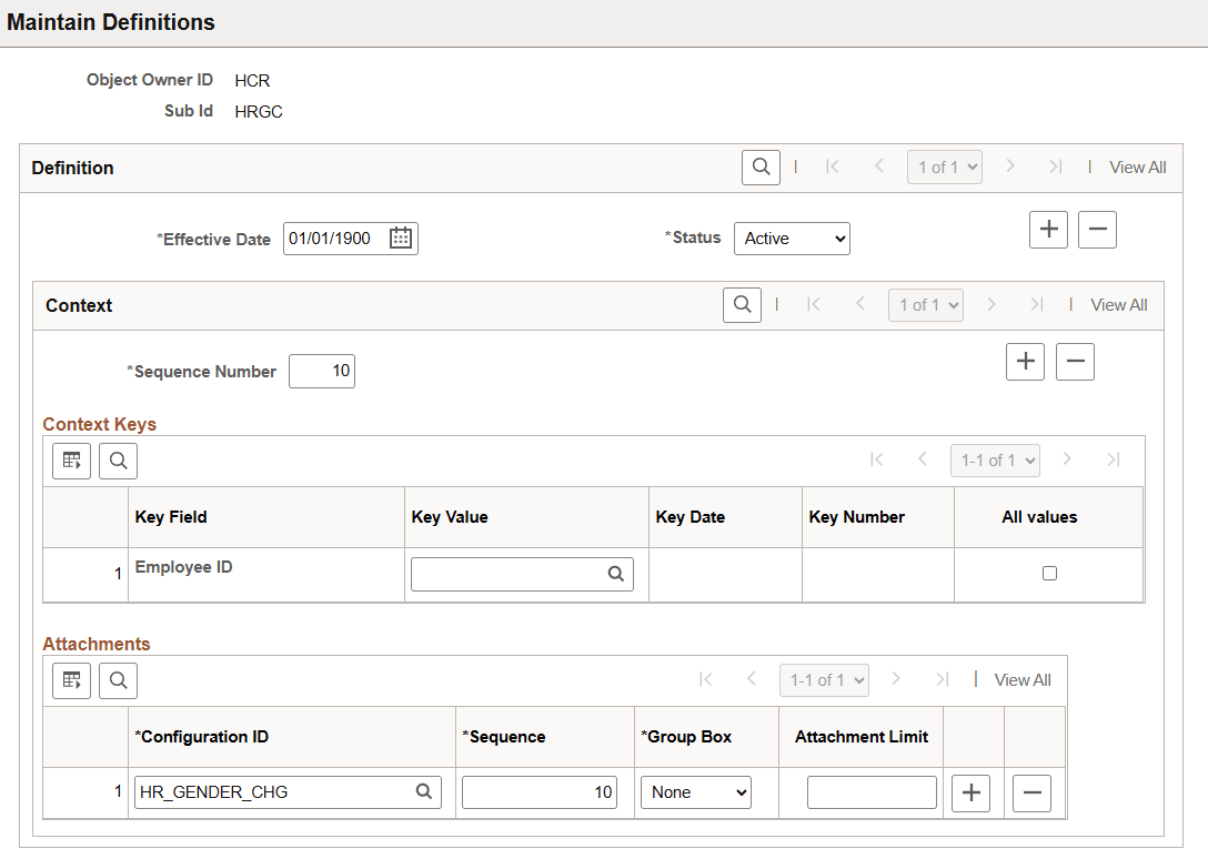 Maintain Definitions page