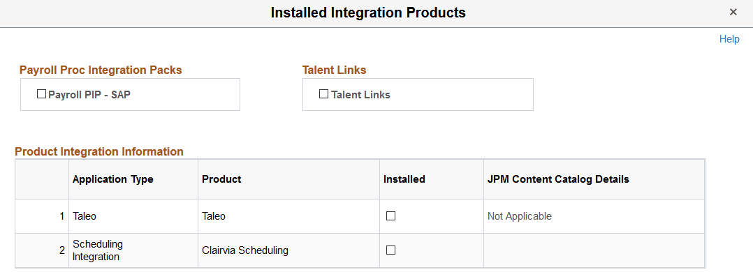 Installed Integration Products page