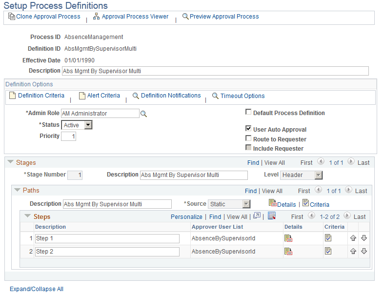 Setting up an approval process definition