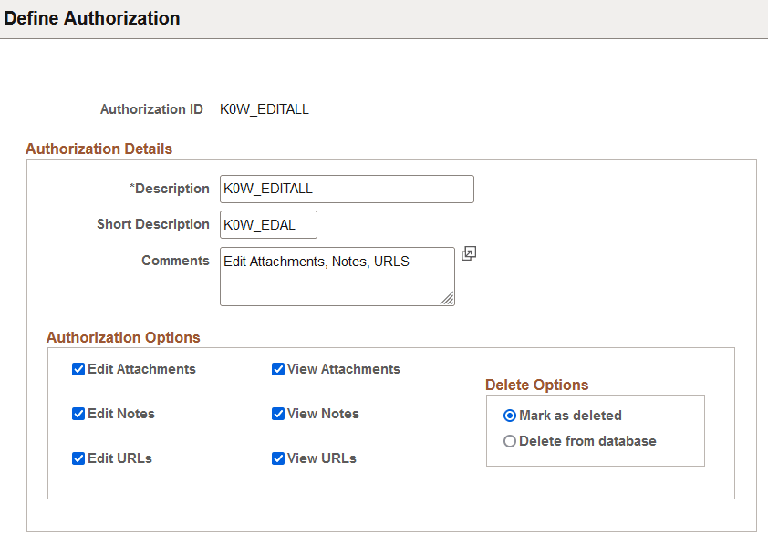 Define Authorization page