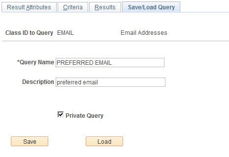Save/Load Query page