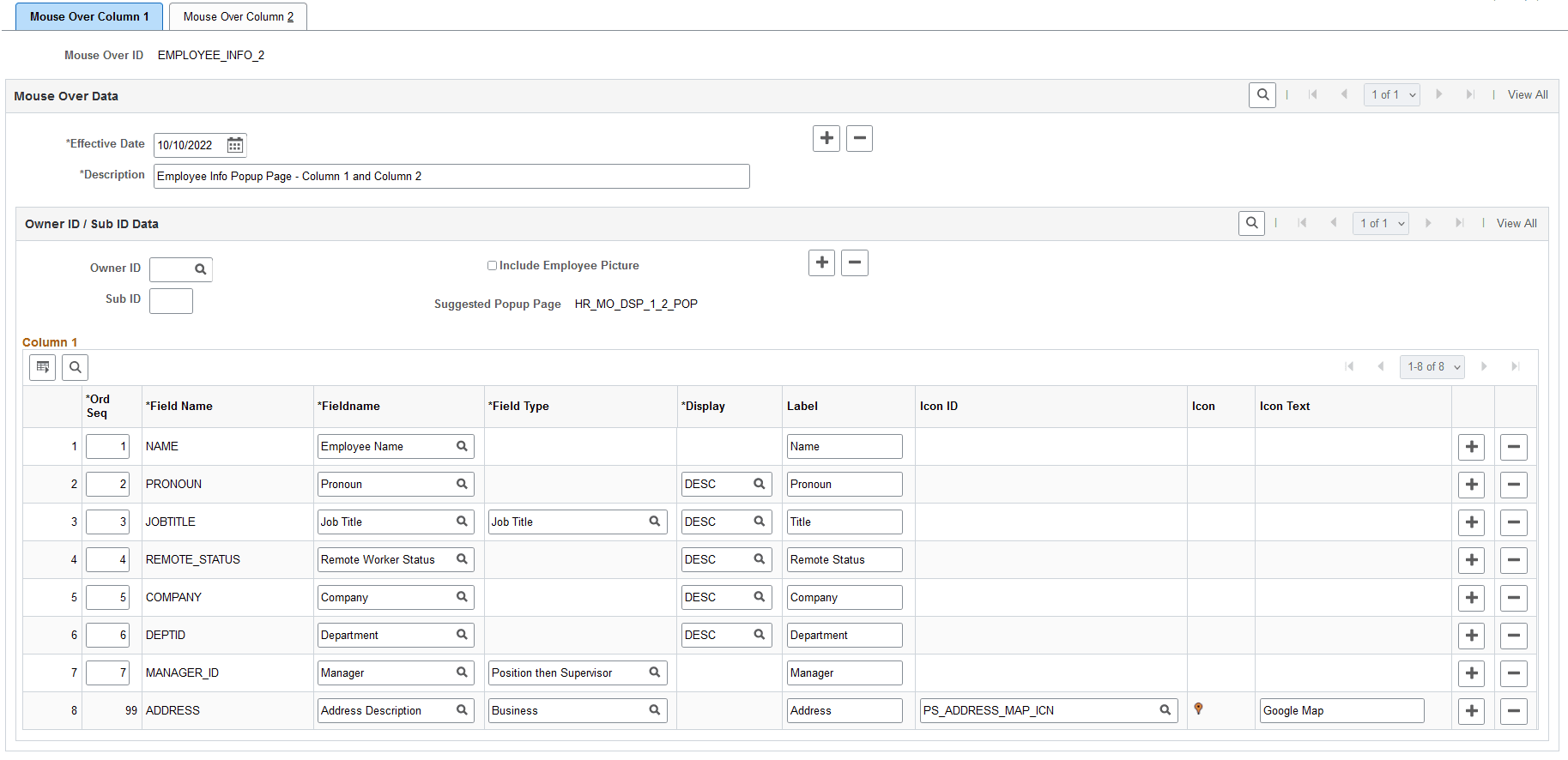 Mouse Over Column 1 page