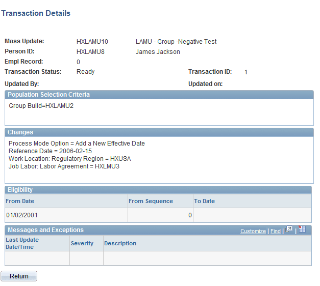 Manage Mass Updates - Transaction Details page