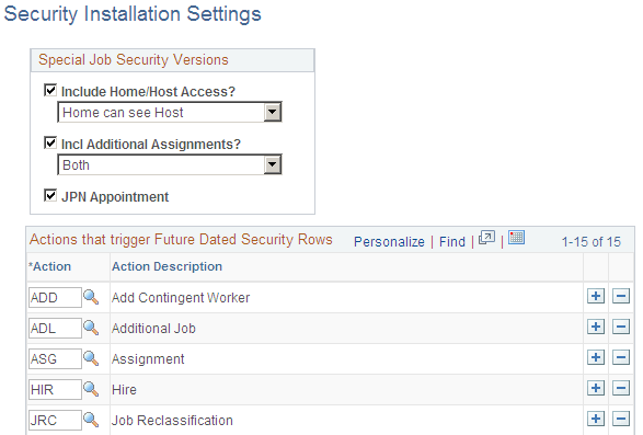 Security Installation Settings page
