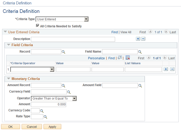 Defining processing criteria