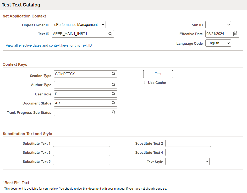 Test Text Catalog page