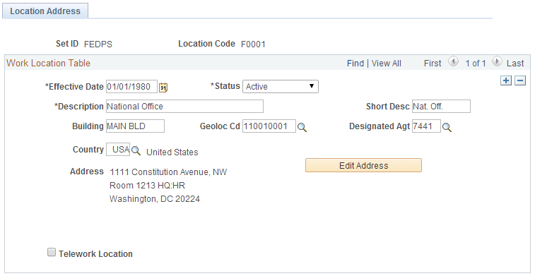 Location USF - Location Address page
