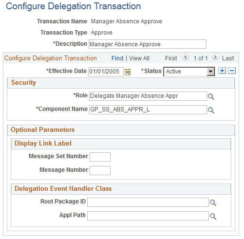 Configure Delegation Transaction page