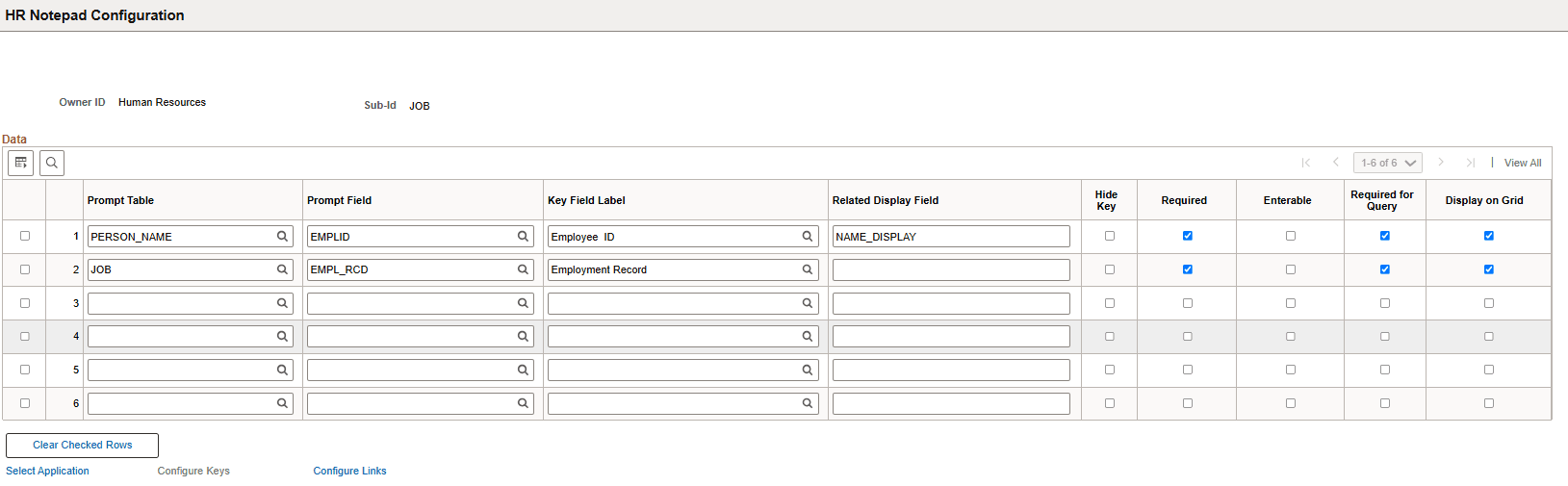 HR Notepad Configuration - Configure Keys page