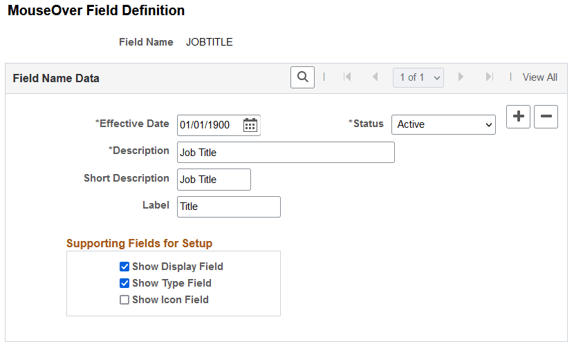 MouseOver Field Definition page