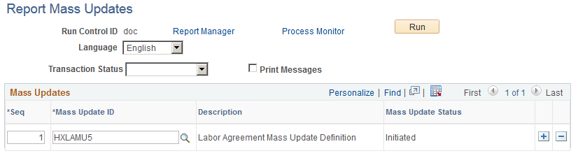 Report Mass Updates page