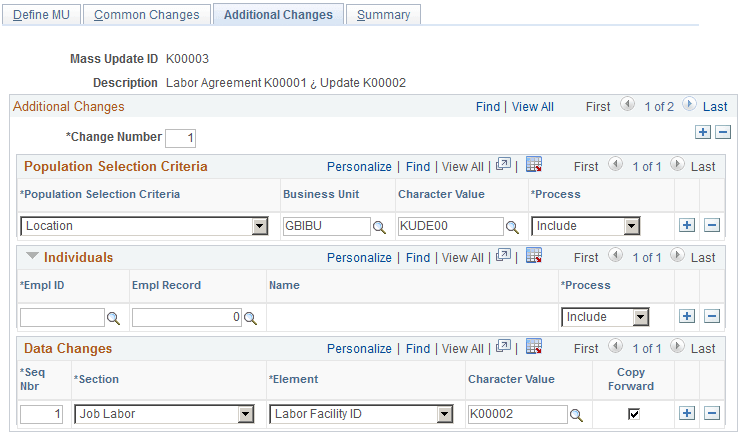 Additional Changes page