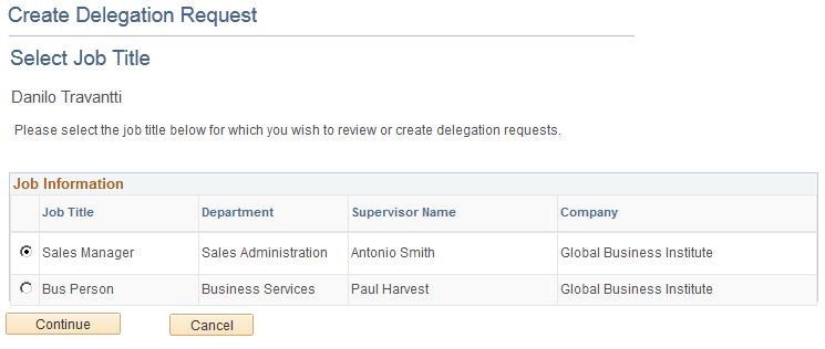 Example of a Select Job Title page