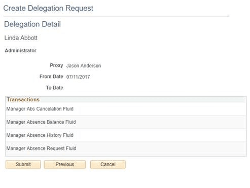 Create Delegation Request - Delegation Detail page