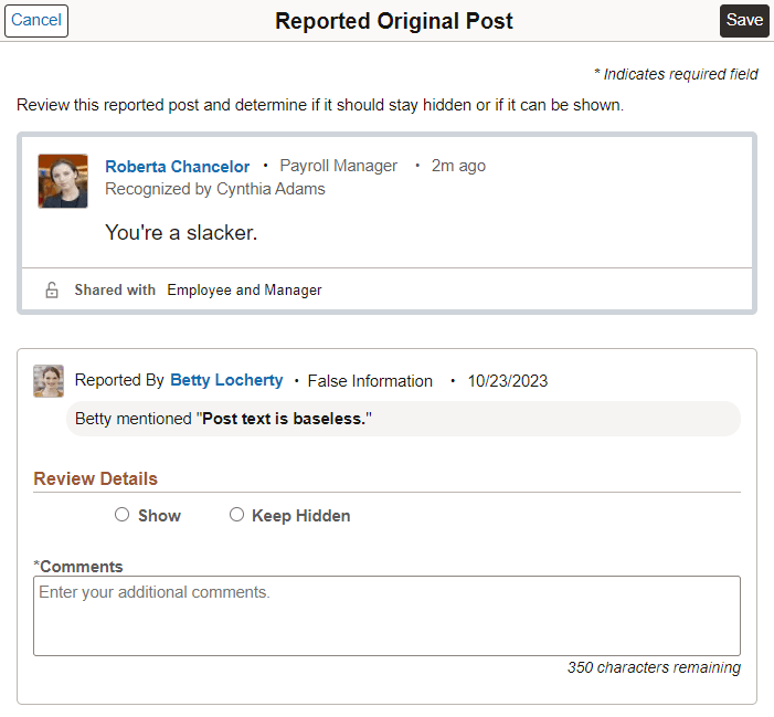 Reported Original Post page