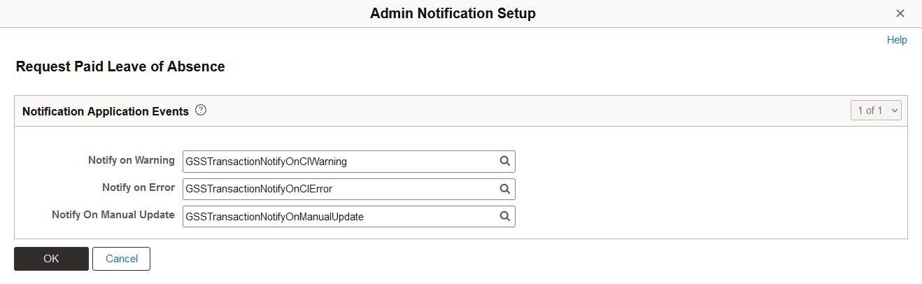 Admin Notification Setup page for a Guided Self Service transaction