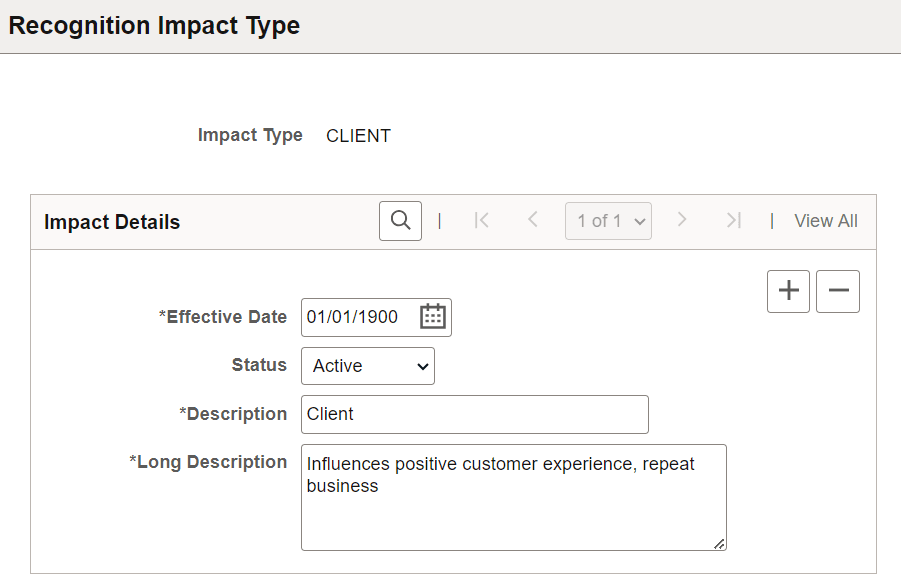 Recognition Impact Type page
