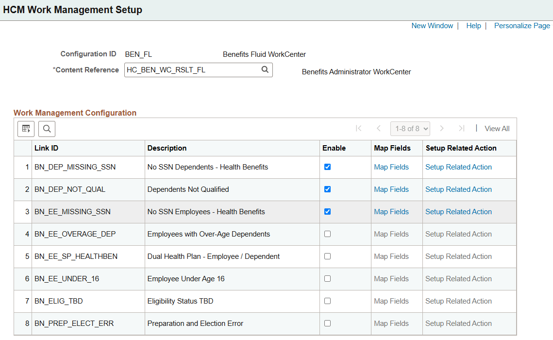 HCM Work Management Setup page