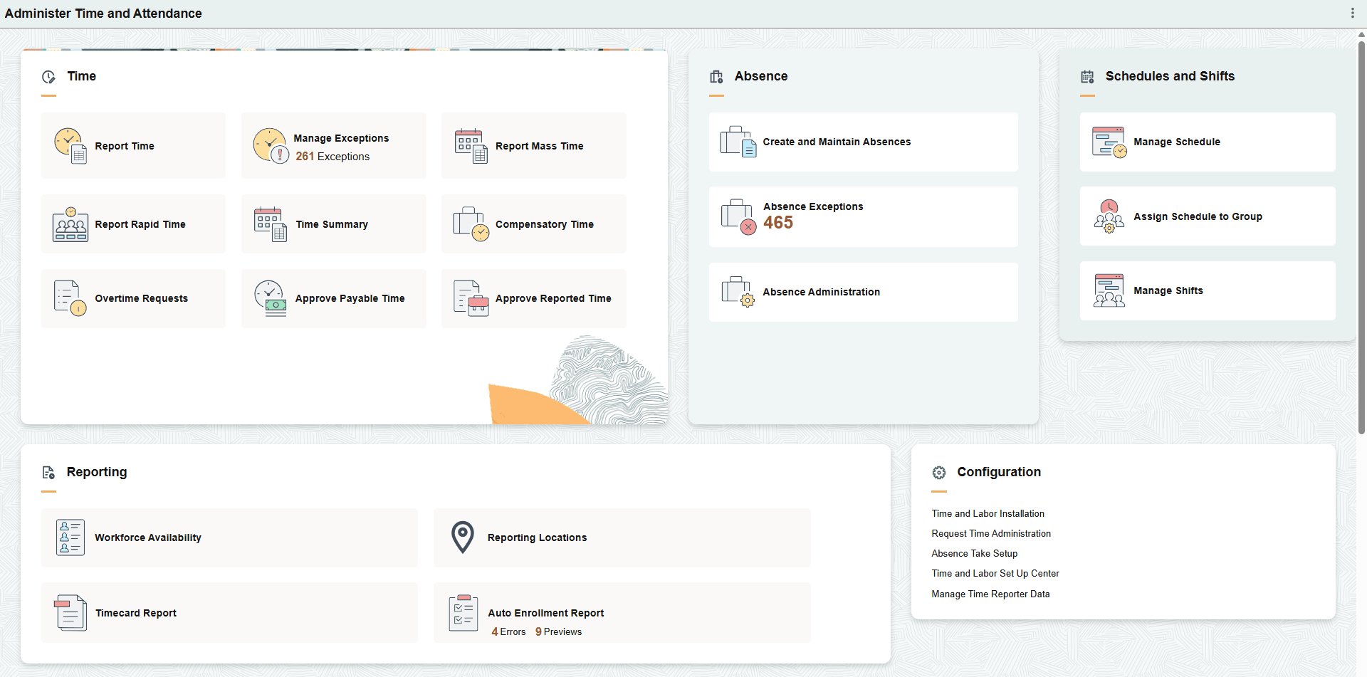 Administer Time and Attendance dashboard (1 of 2)