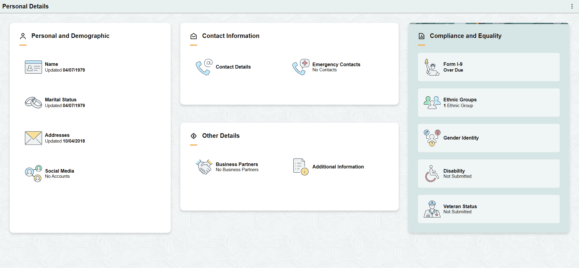 Quick Access - Personal Details dashboard
