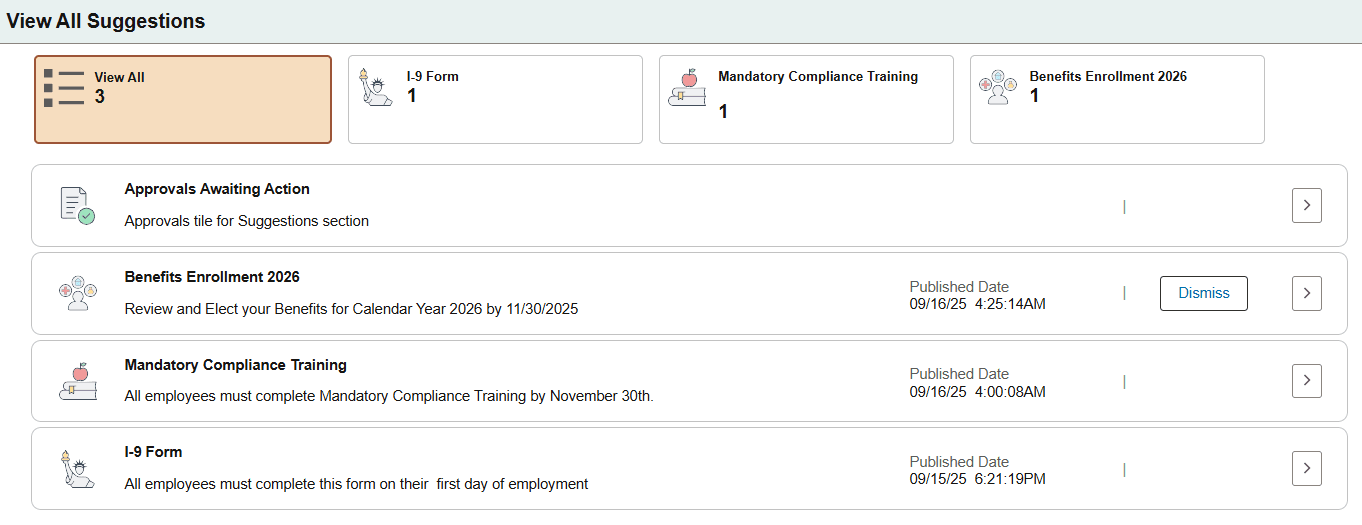 View All Suggestions page