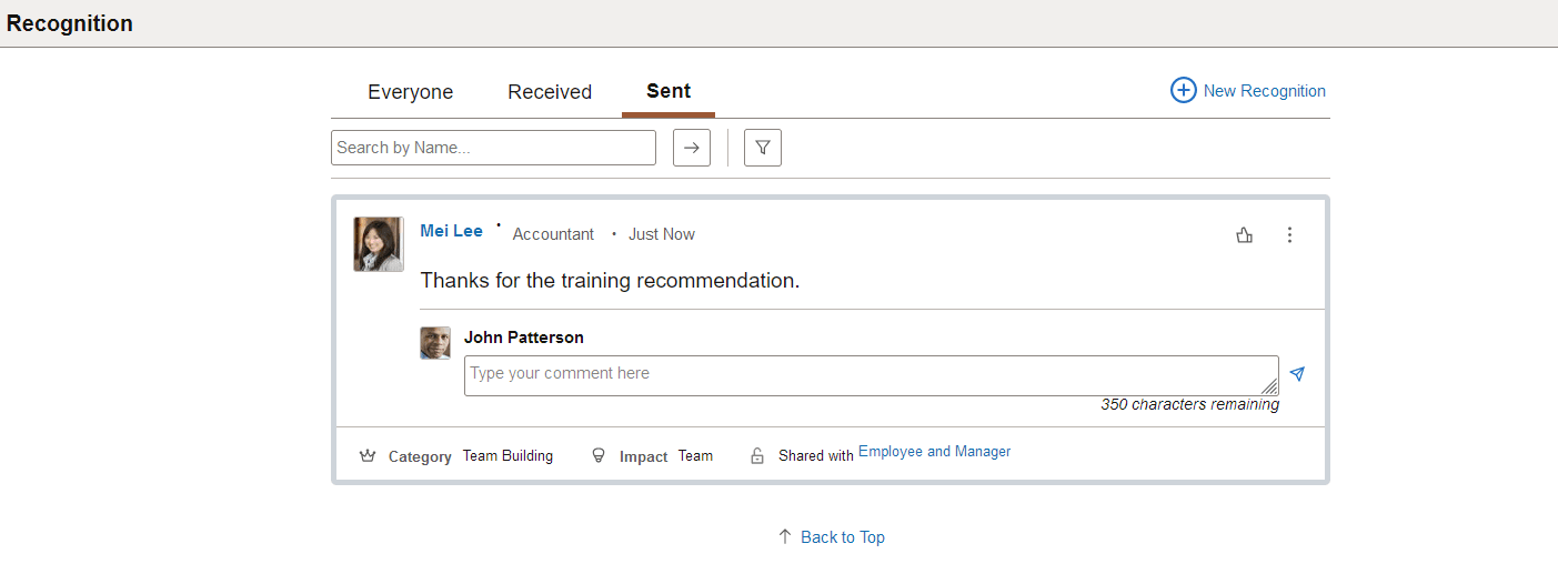 Recognition - Sent page