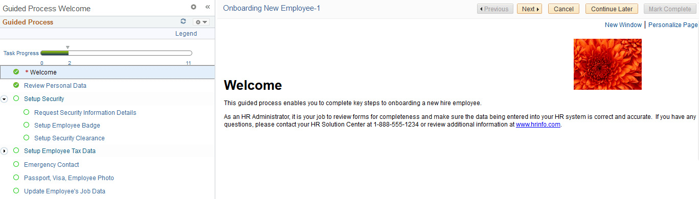 Example of the Guided Process Workcenter