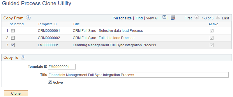 Guided Process Clone Utility page