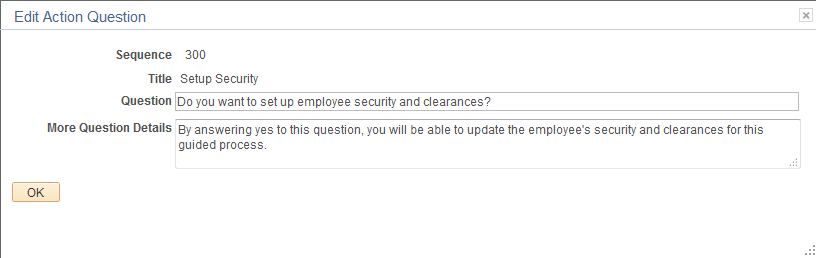 Edit Action Question page
