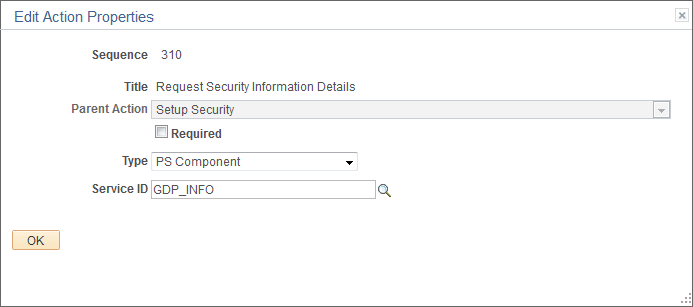 Edit Action Properties page