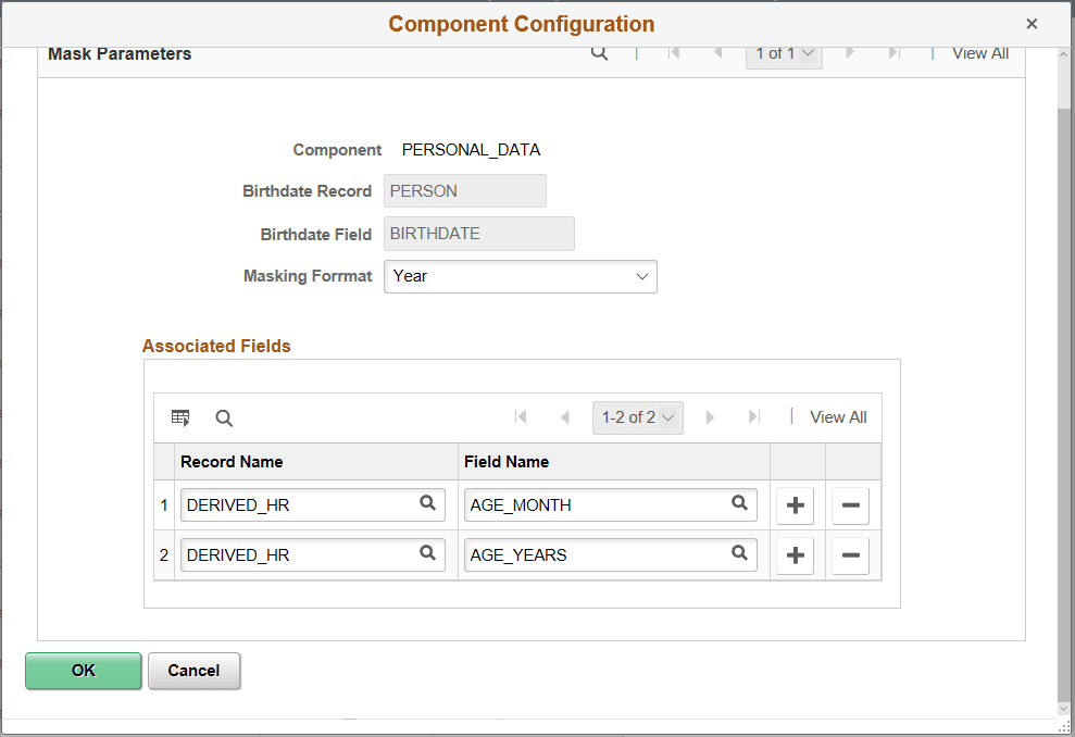 Component Configuration (Date of Birth) modal