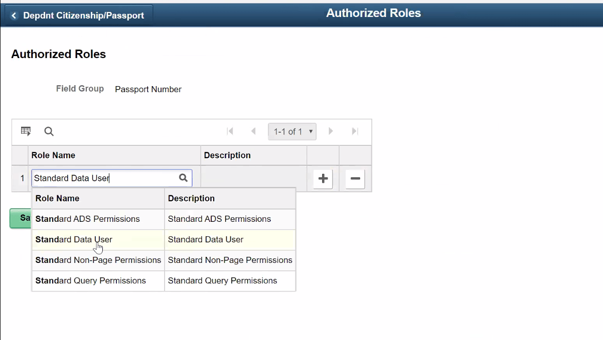 Authorized Roles_Passport Number Page