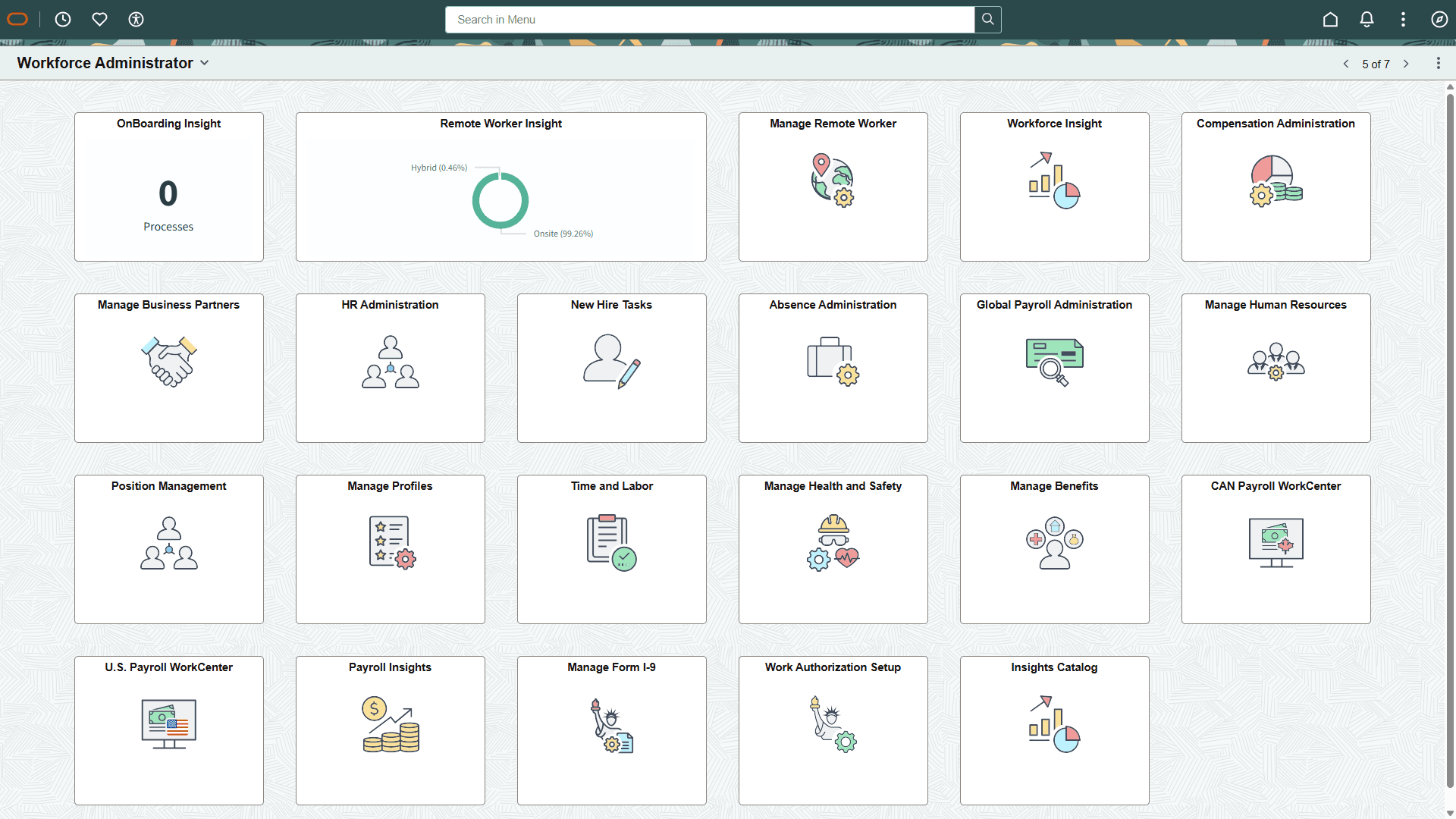 Workforce Administrator homepage