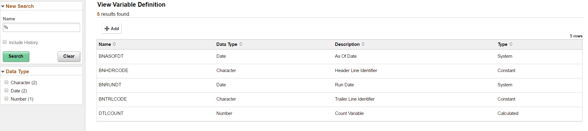 Variable Definition Page