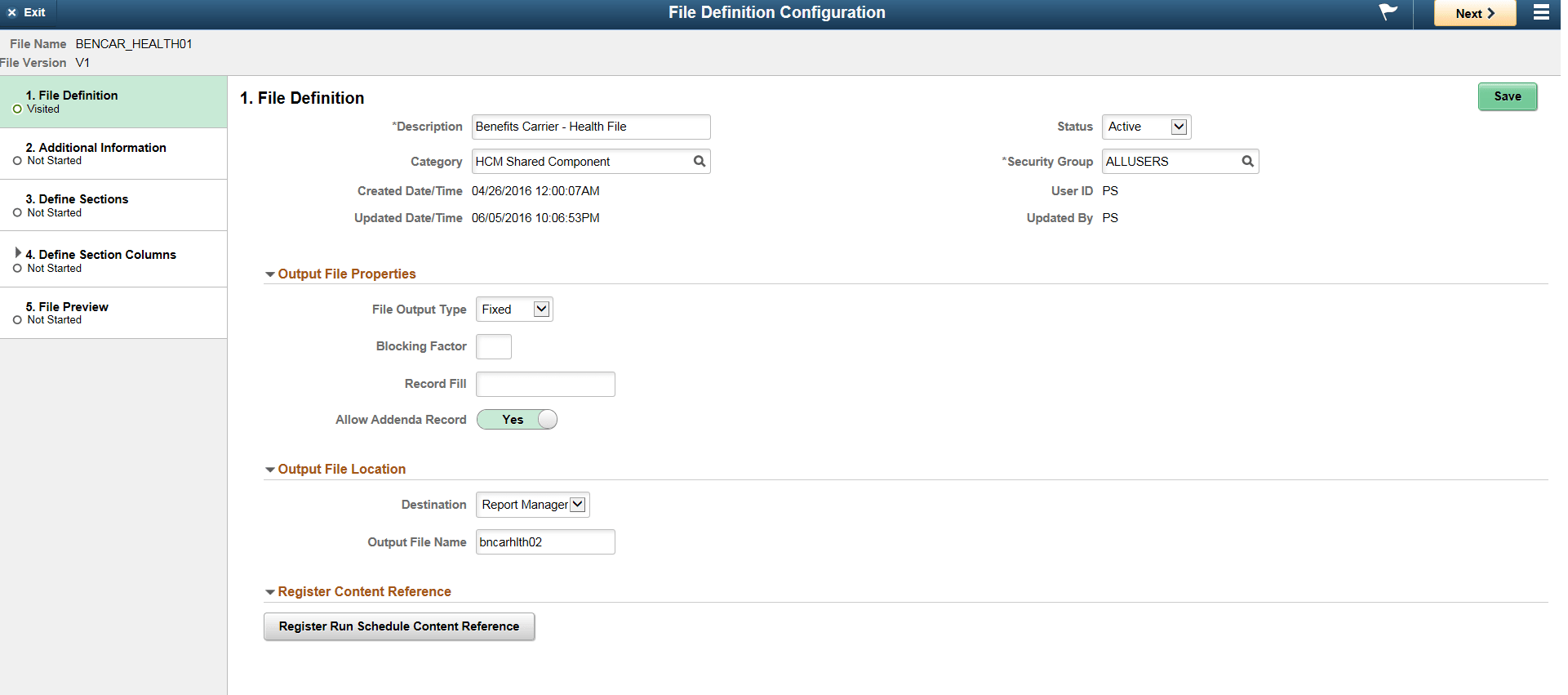 File Definition Configuration - File Definition Page