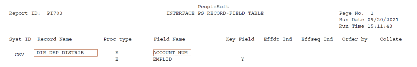 Interface PS Record-Field Table report