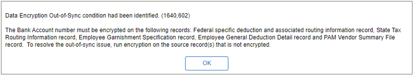 Out-of-sync message for other unencrypted Federal-specific records