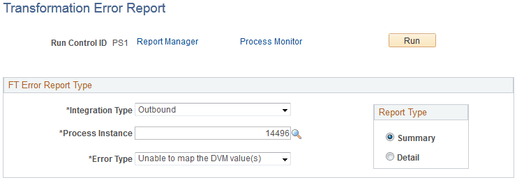 Transformation Error Report page