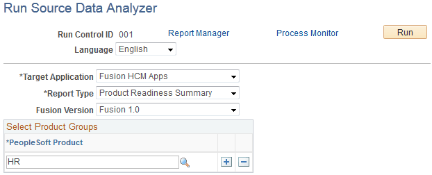 Run Source Data Analyzer page