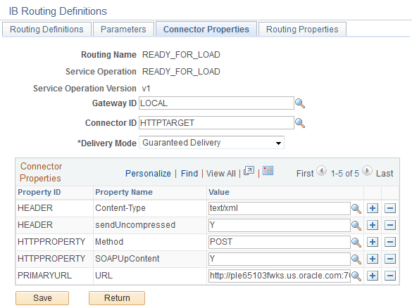 Connector Properties page