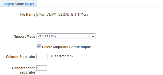 Import Value Maps page