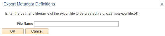 Export Metadata Definitions - Export Metadata Definitions page