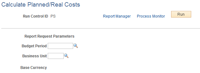 Calculate Planned/Real Costs page