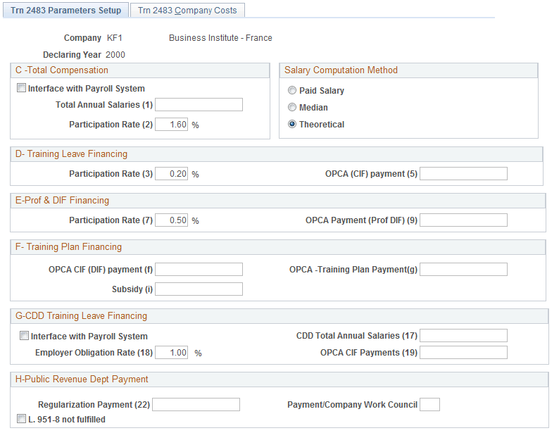 Trn 2483 Parameters Setup page