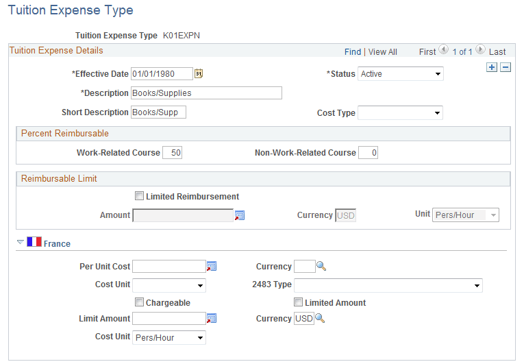 Tuition Expense Type page