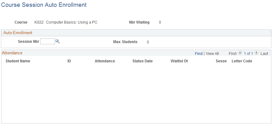 Course Session Auto Enrollment page