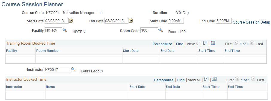 Course Session Planner page