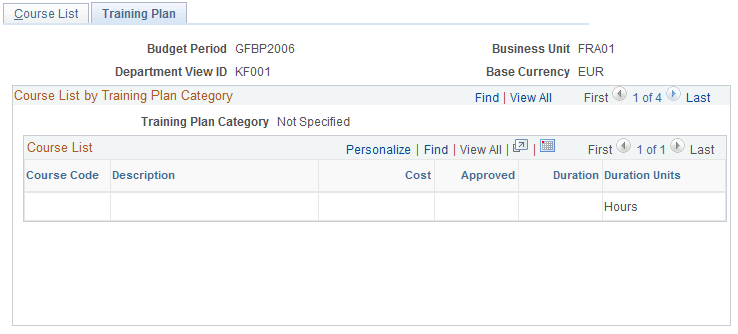 Review Training Plan - Training Plan page